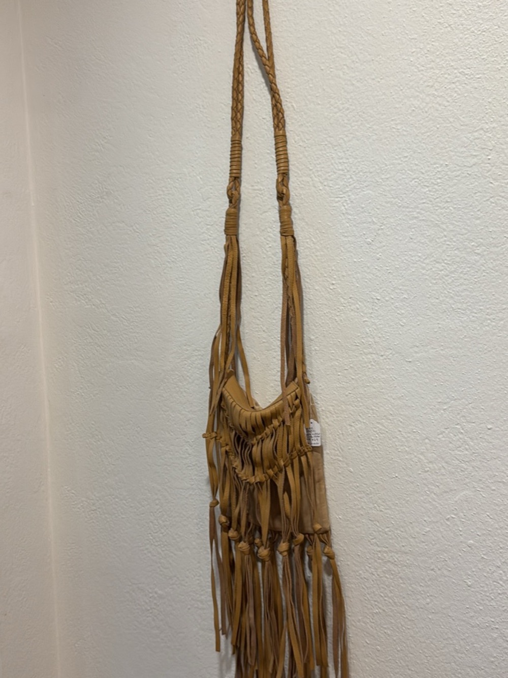 Free People Fringed Convertible Crossbody Bag in Tan leather
